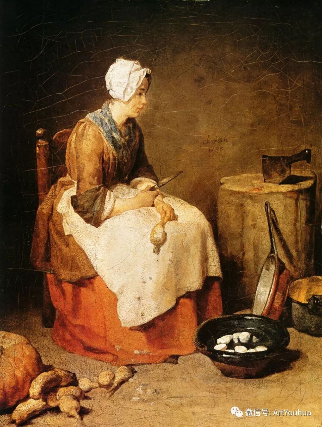 1740woman cleaning turnips1740still life with glass flask and