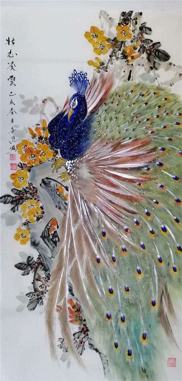 画家齐喜恩作品孔雀欣赏
