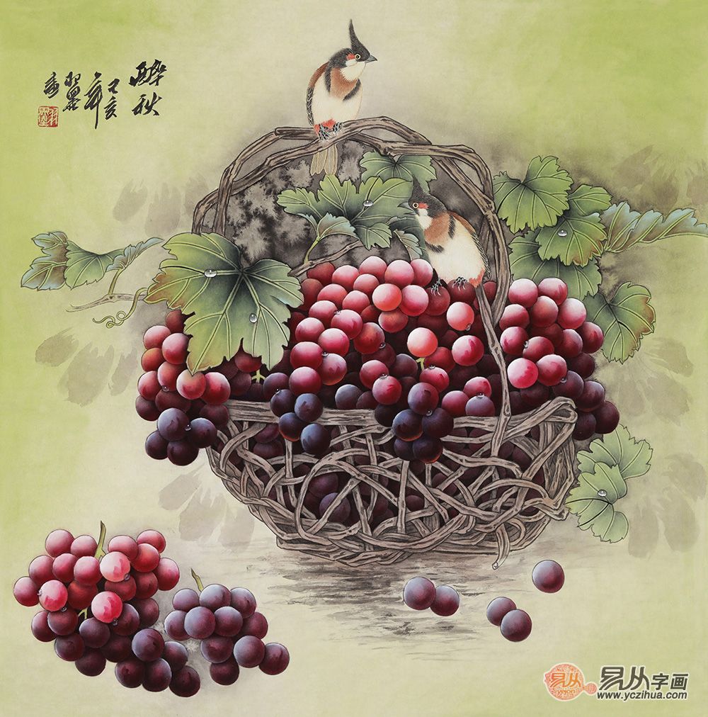 餐厅墙上最适合挂的一款画硕果飘香葡萄图