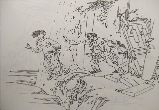 【1920】母亲挣扎着用手臂将儿子高高举起,试图推出地缝._地震