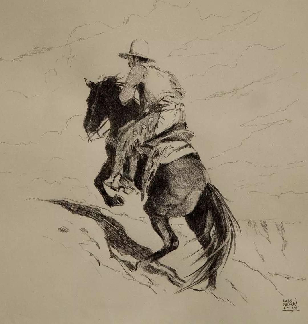 法国画家markmaggiori素描中的美国西部牛仔