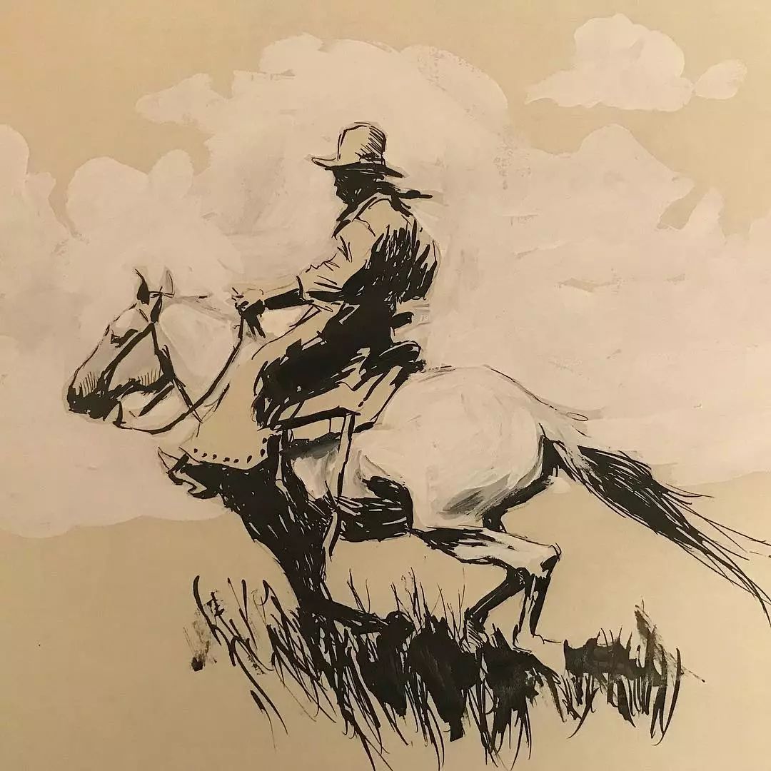 法国画家markmaggiori素描中的美国西部牛仔