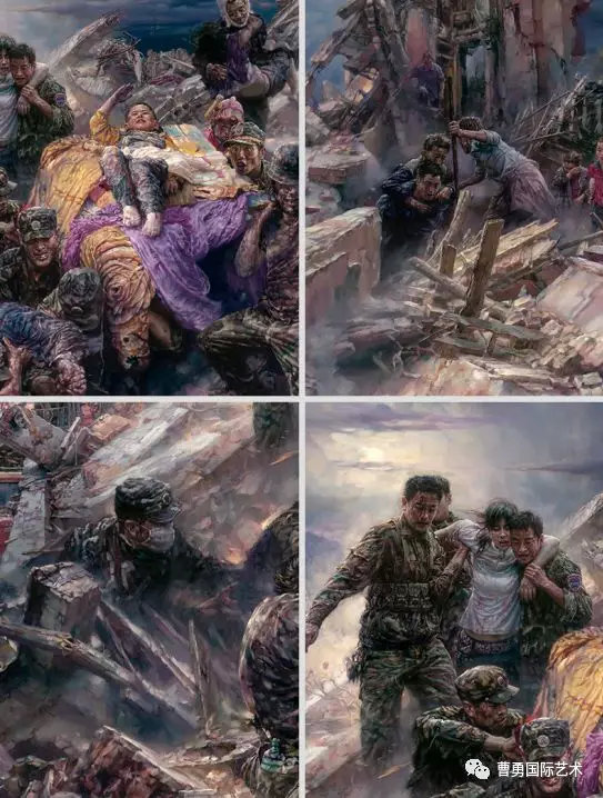 曹勇61中国系列61汶川地震大爱无疆油画作品赏析