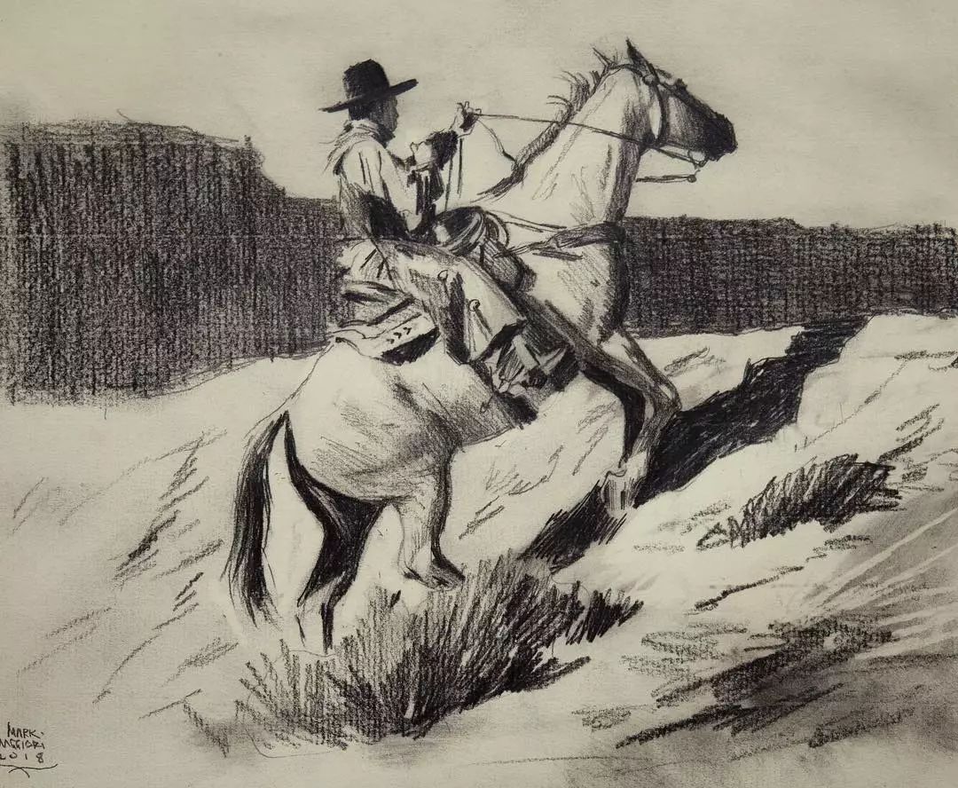 法国画家markmaggiori素描中的美国西部牛仔