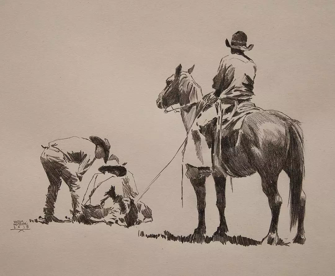 法国画家markmaggiori素描中的美国西部牛仔