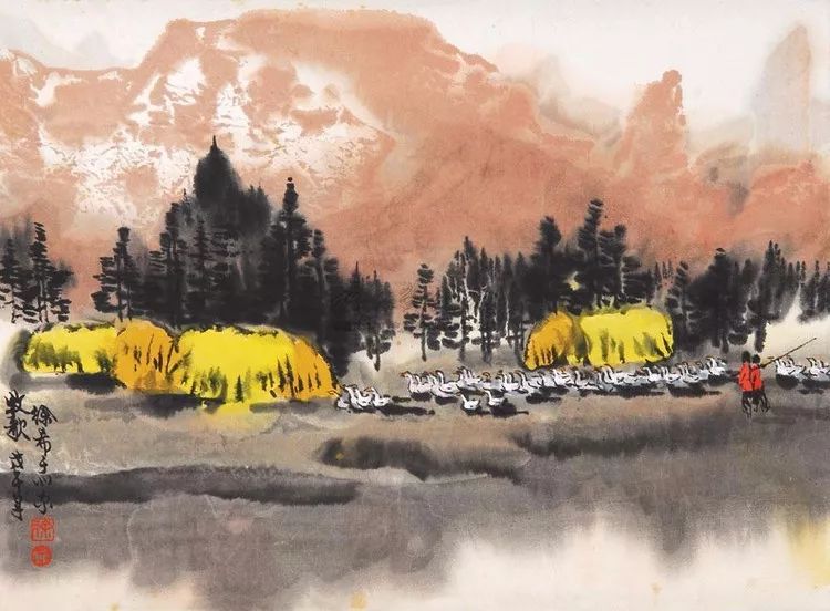 他笔下世界各地的乡村田野水墨画