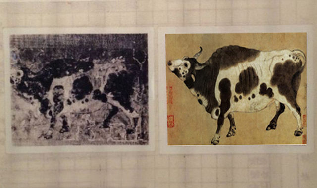 五牛图修复前后对比孙承枝带着助手对这幅破画进行了数日的方案论证