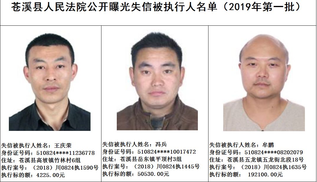 曝光!广元苍溪法院最新失信被执行人名单