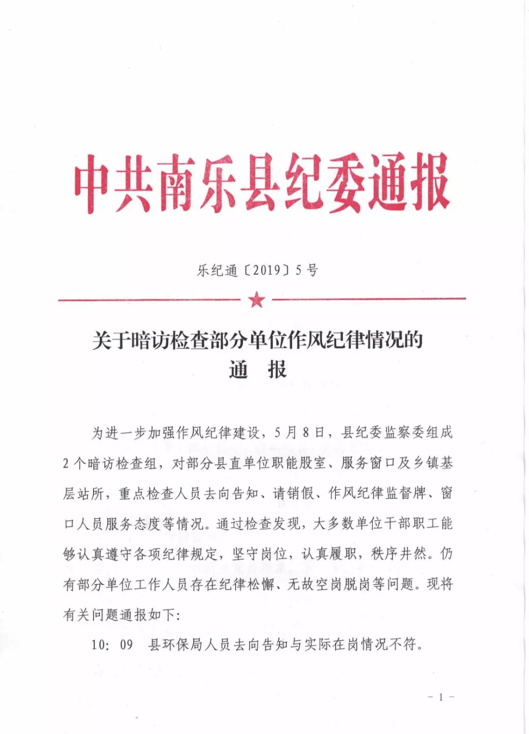 【纪委通报】关于暗访检查部分单位作风纪律情况的通报