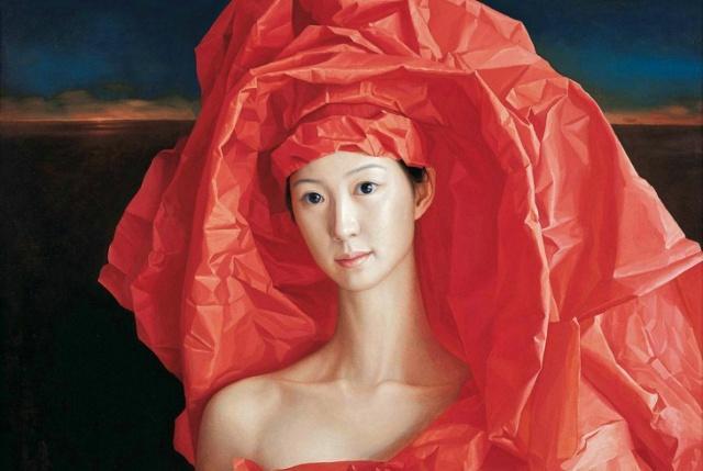 新娘新郎这一类题材的画作,比如之前介绍过的写实画家杨飞云,他在新婚