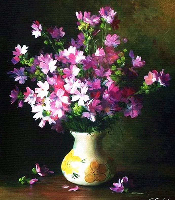 落英有情 -- 俄罗斯画家 serguei toutouno 花卉静物油画赏析