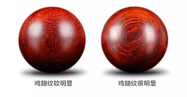 小叶紫檀鸡翅纹表现由于同一棵树木的不同部位,受光照条件影响,生长