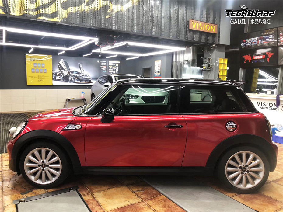 宝马mini汽车改色贴膜teckwrap美国秃鹰gal01水晶烈焰红