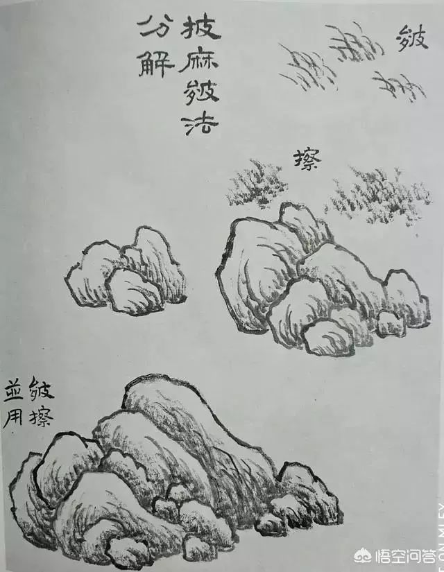 做好勾,擦,染,点这四步,折带皴,斧劈皴画好山石没问题!
