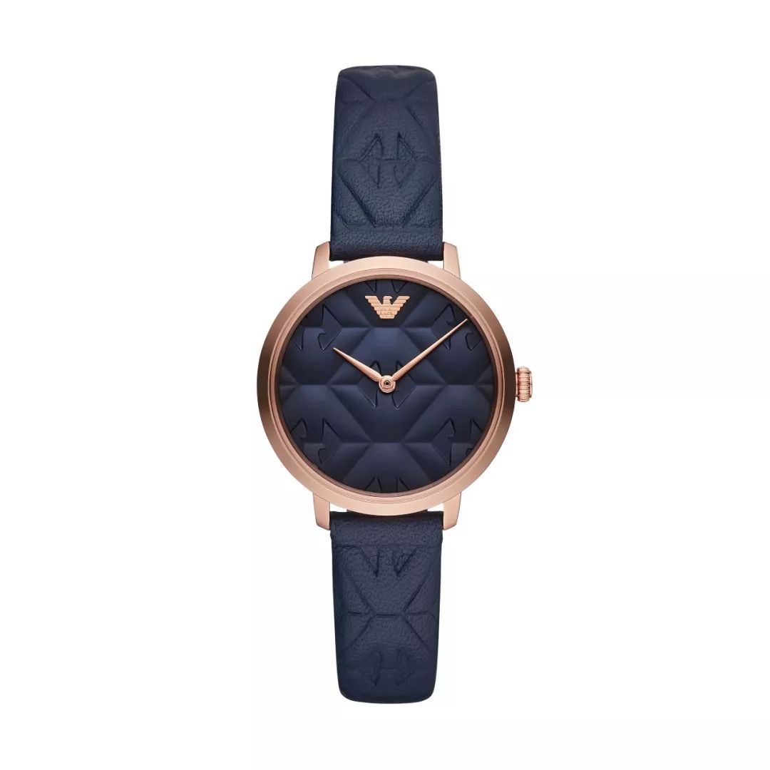 emporio armani 两针几何压纹深蓝色皮革女士腕表(ar11231)逛街购物