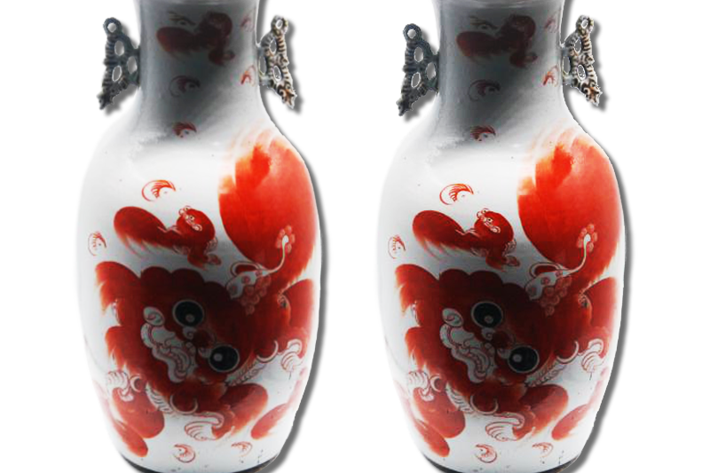 中国清末 民国時代　赤絵　麒麟 獅子花瓶 中国清末 民国時代 赤絵 麒麟 獅子花瓶 楽天市場】景徳鎮 染付麒麟