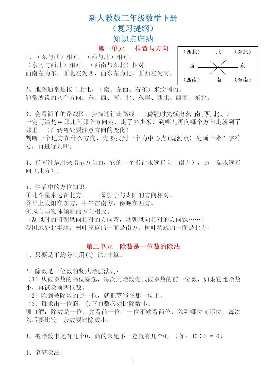 新人教版三年级数学下册知识点归纳,孩子复习必备!