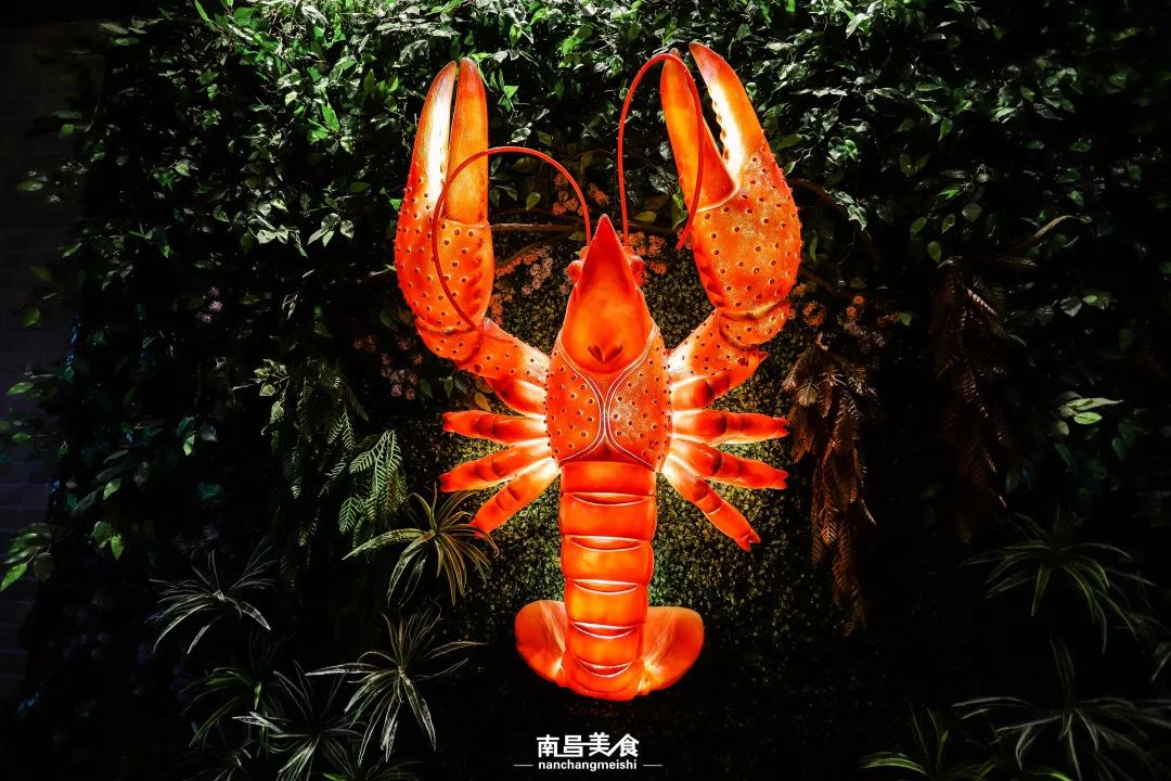 大龙虾还会发光呢,这可是店里的网红虾,大家都喜欢和它一起合影哦!