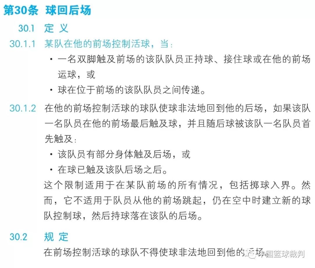篮球规则2019中文版——第五章 违例 [第30条:球回后场]