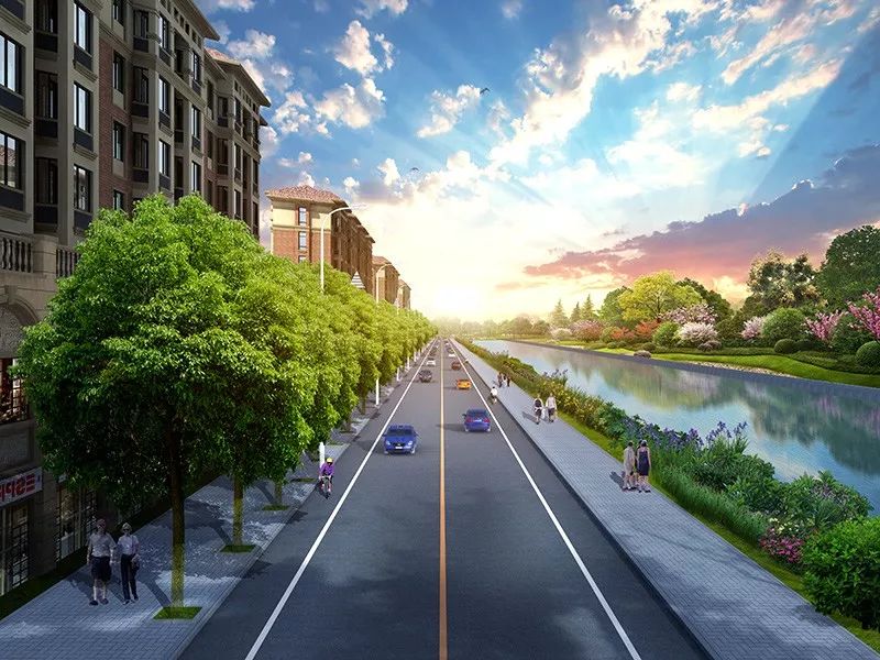 (邱阳河左侧道效果图)上街邱阳河左侧道路起于庄前桥,由南向北,沿着