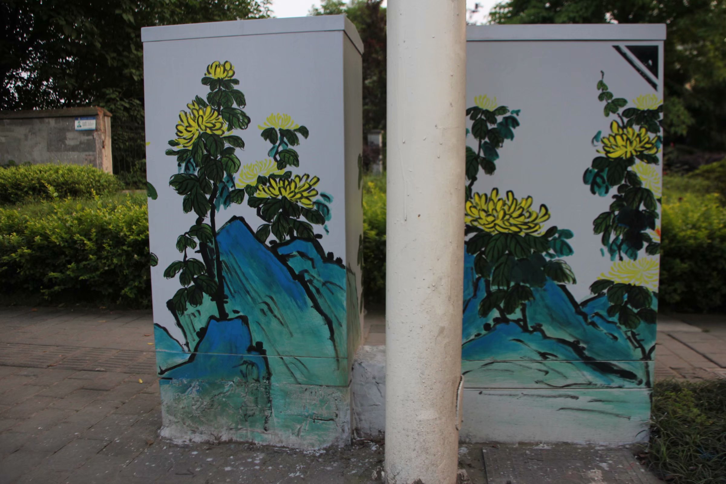 原创重庆街头现"画廊"20个配电箱"穿新衣"变脸国画涂鸦