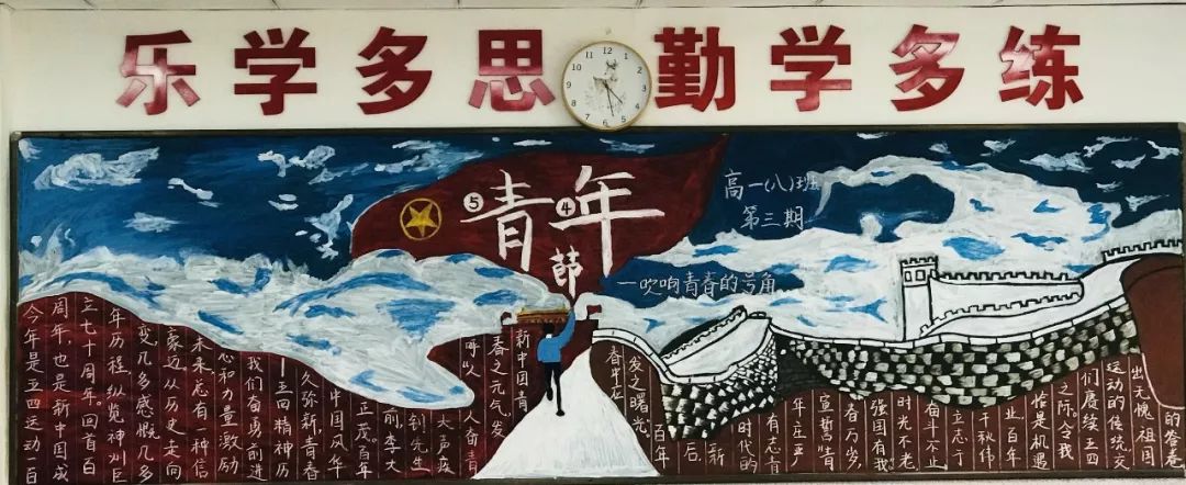 五四吹响青春的号角记高一年级第三期主题黑板报