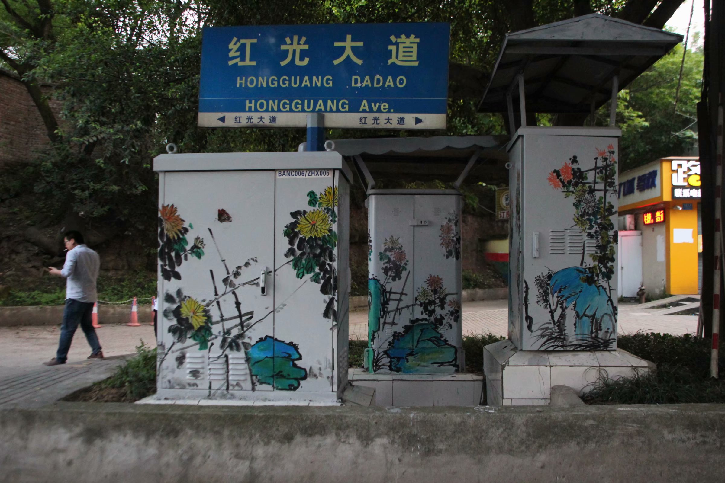 原创重庆街头现"画廊"20个配电箱"穿新衣"变脸国画涂鸦