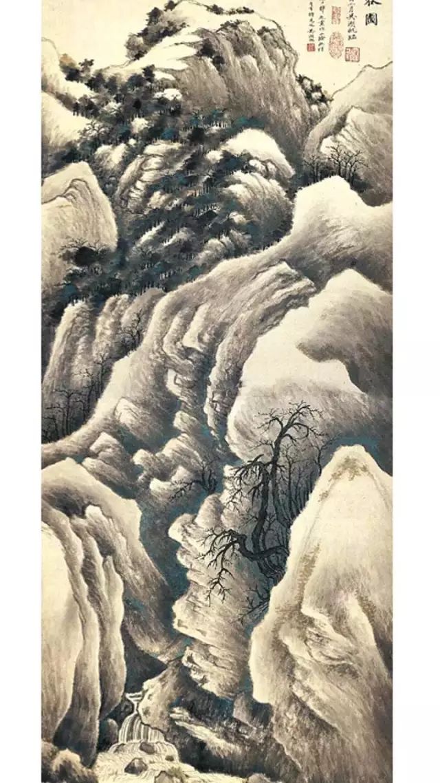 吴湖帆《仿郭熙幽谷图》(局部),1933年三以上我们几乎述及了吴湖帆在