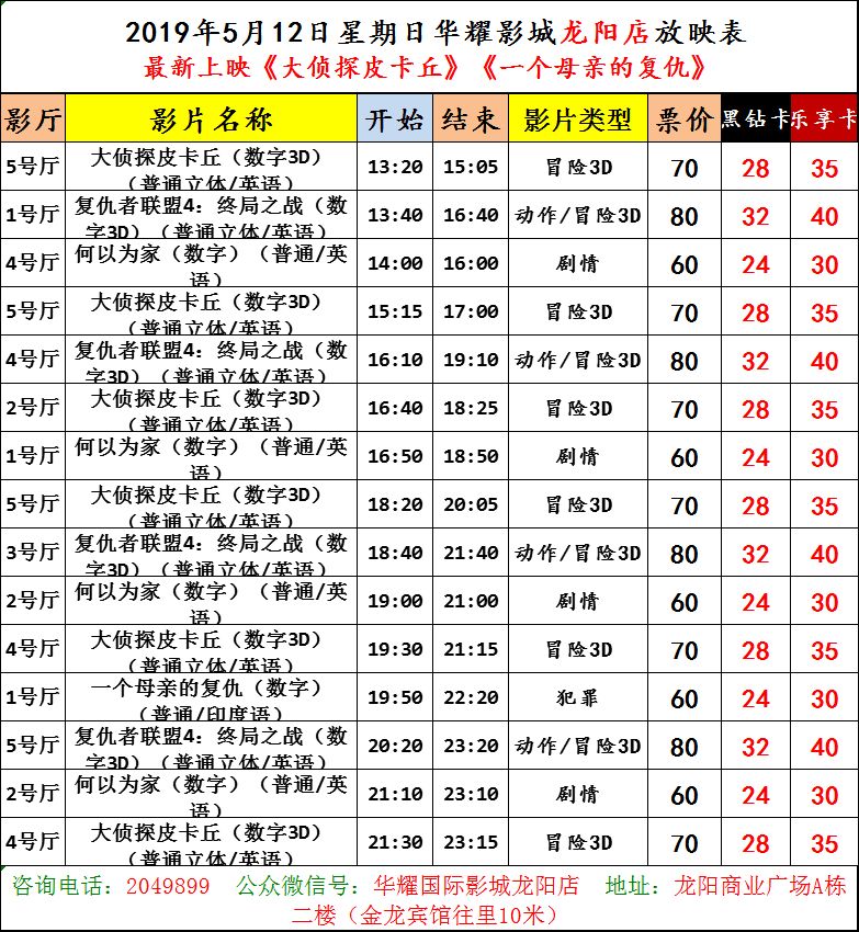 【耀◆片单】2019-05-12日星期日观影指南