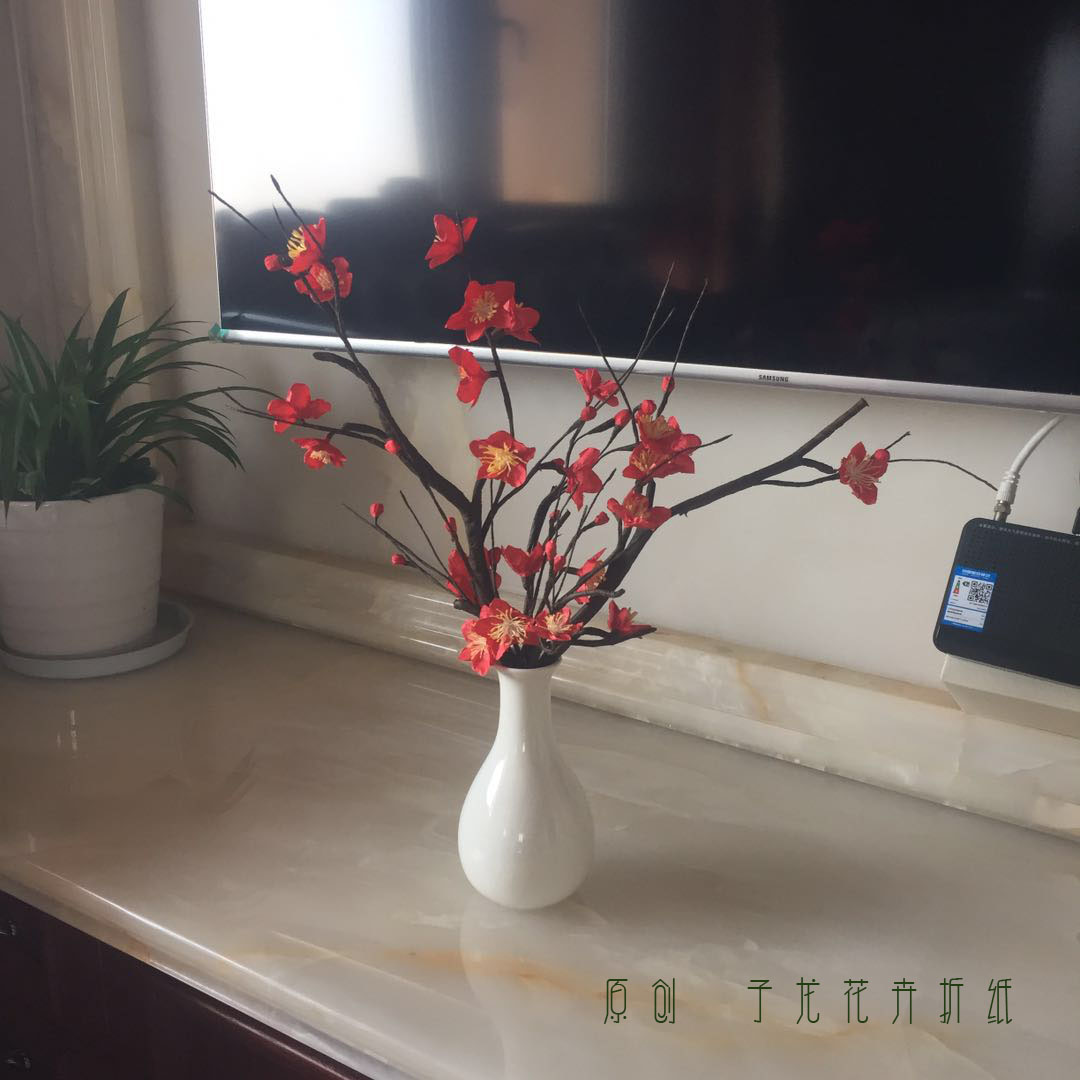 简单梅花折纸梅花树枝的手工制作图片