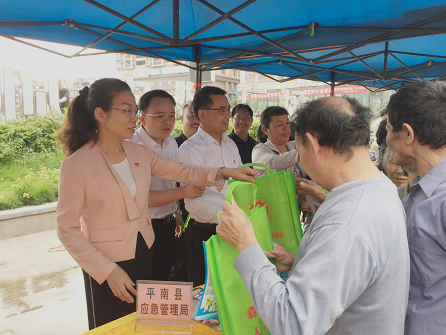县政府常务副县长王洁红为群众发放宣传资料平南县应急管理局局长蓝毅