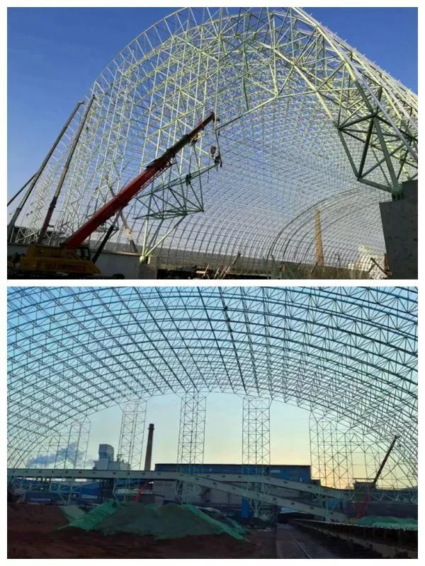 河北平山县敬业钢铁厂北区机械化料场环保改造项目网架单跨跨度最大