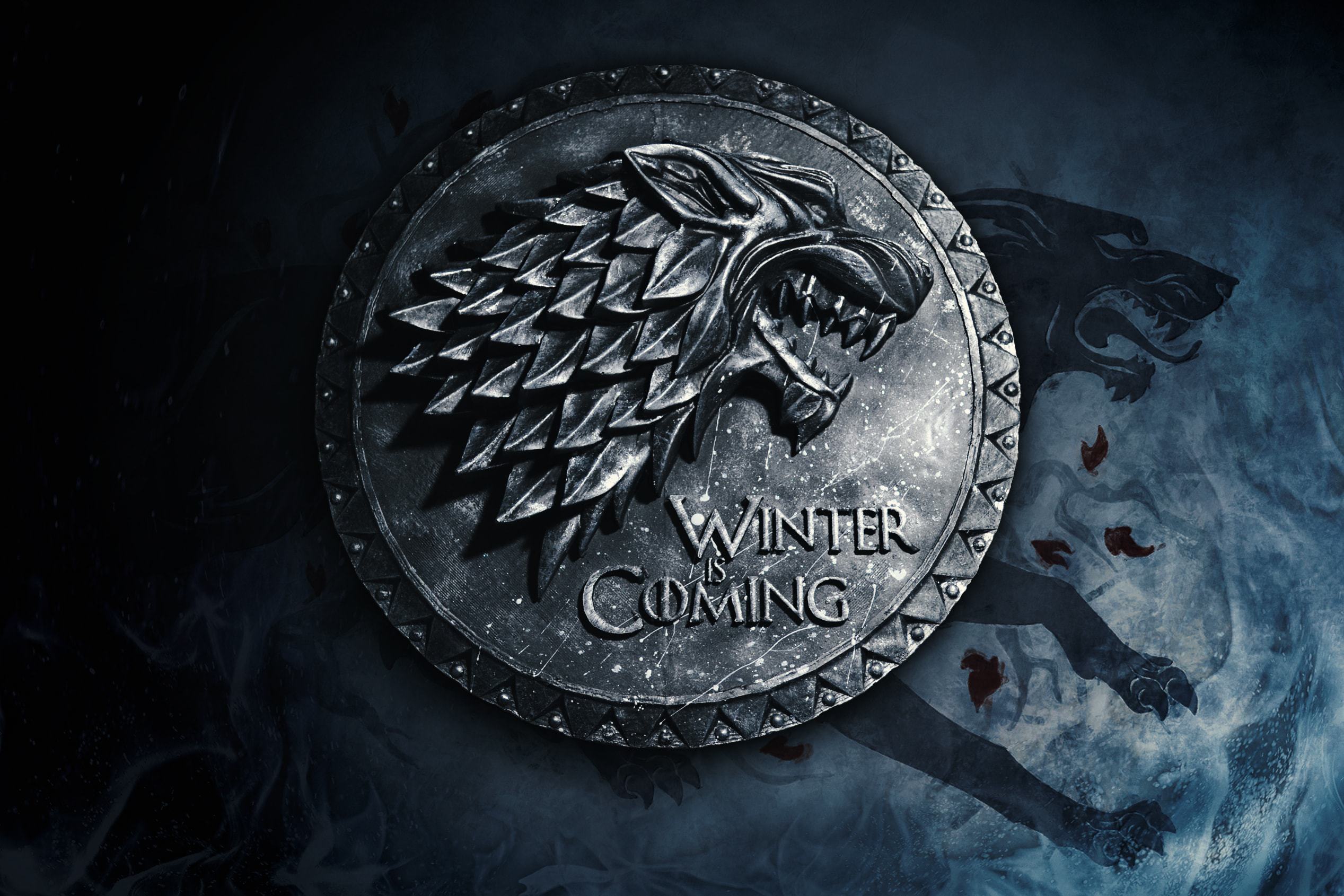 "凛冬将至"是《权游》中史塔克家族的族语,由于家徽是冰原狼,史塔克