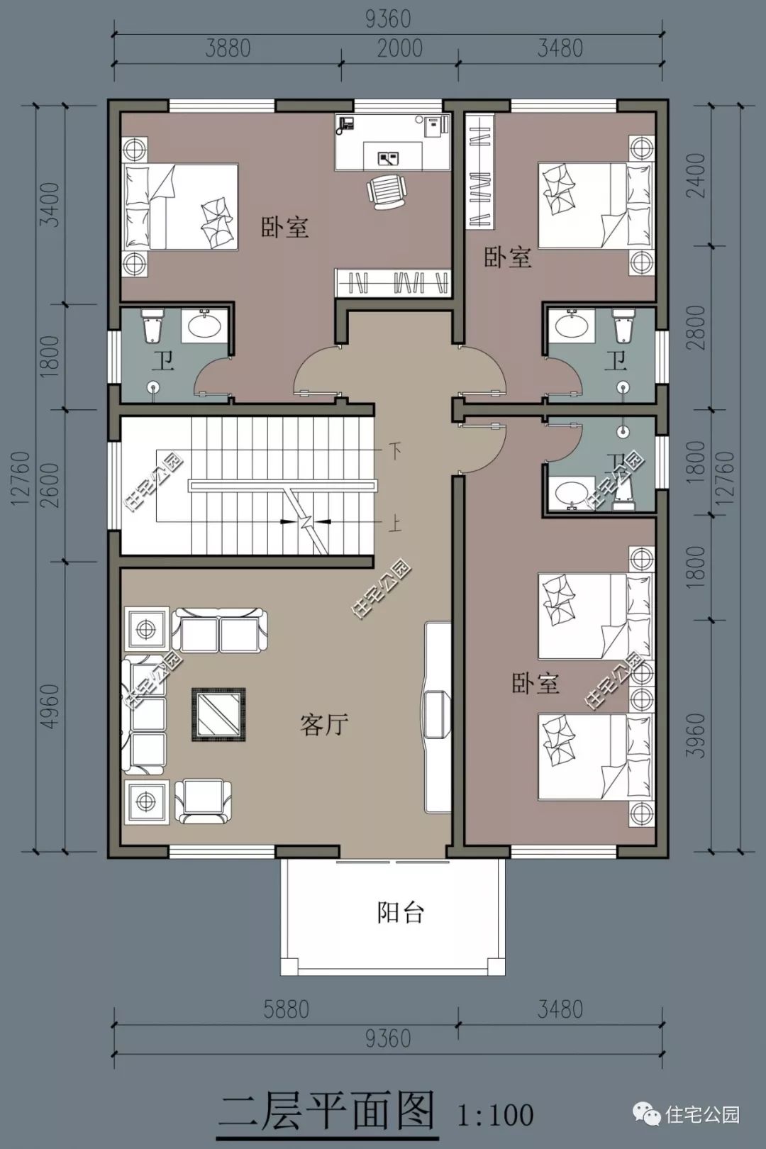 9×12米双大客厅 多套间 顶层大露台,二层半小面宽欧式户型_设计