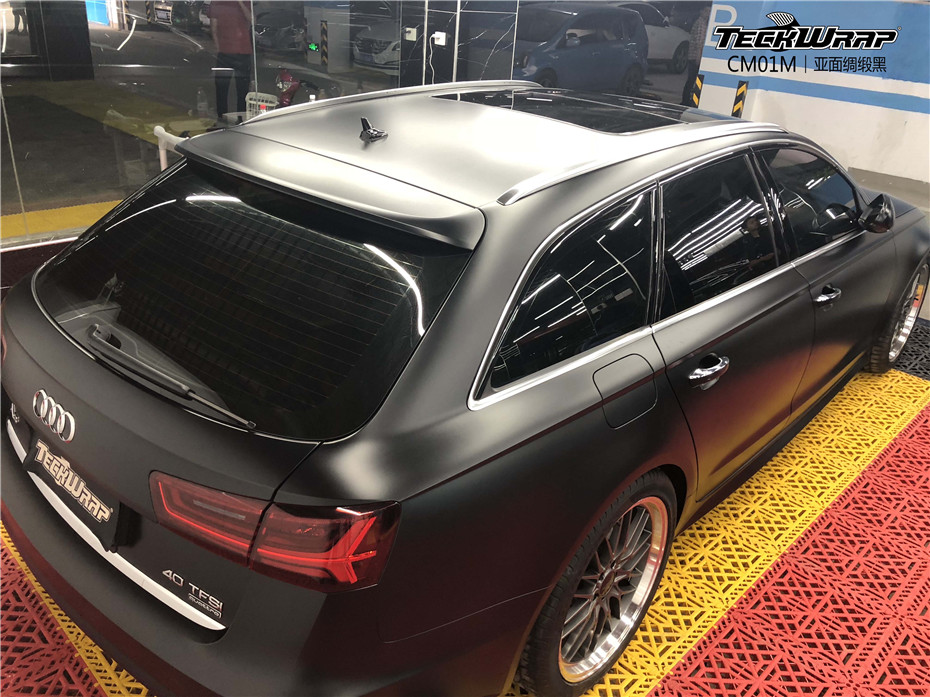 奥迪a6汽车改色贴膜teckwrap美国秃鹰cm01m亚面绸缎黑