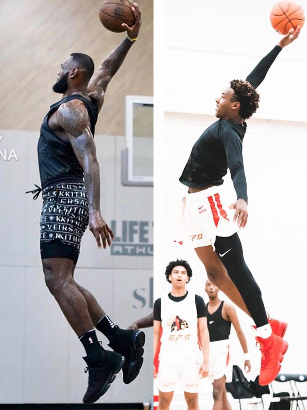 虎父无犬子!詹皇儿子布朗尼潇洒单臂扣篮 老詹被p成大胖子做绿叶