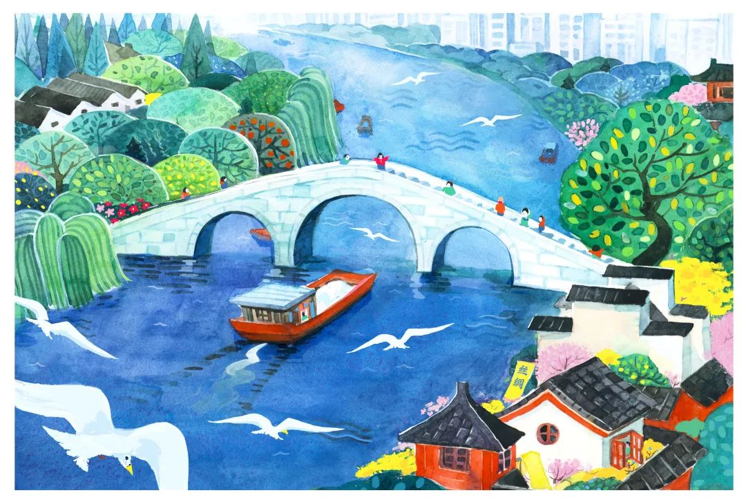 京杭大运河水彩画图片
