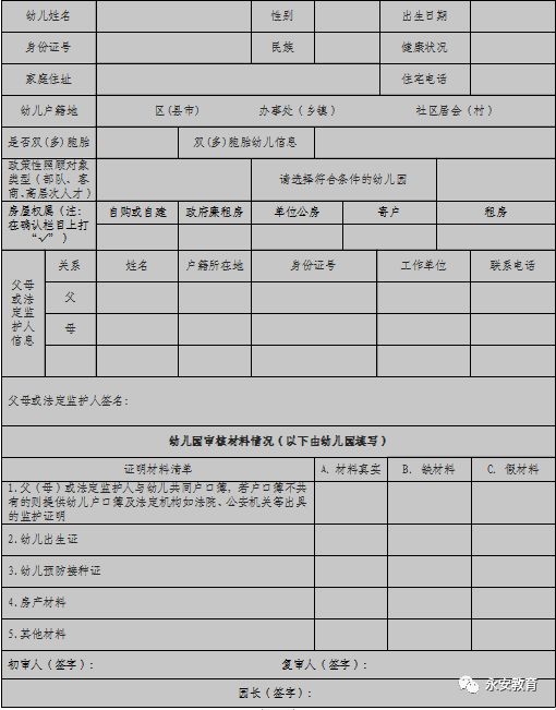 附件2 永安市2019年秋季幼兒入園報名登記表 幼兒園(蓋章)