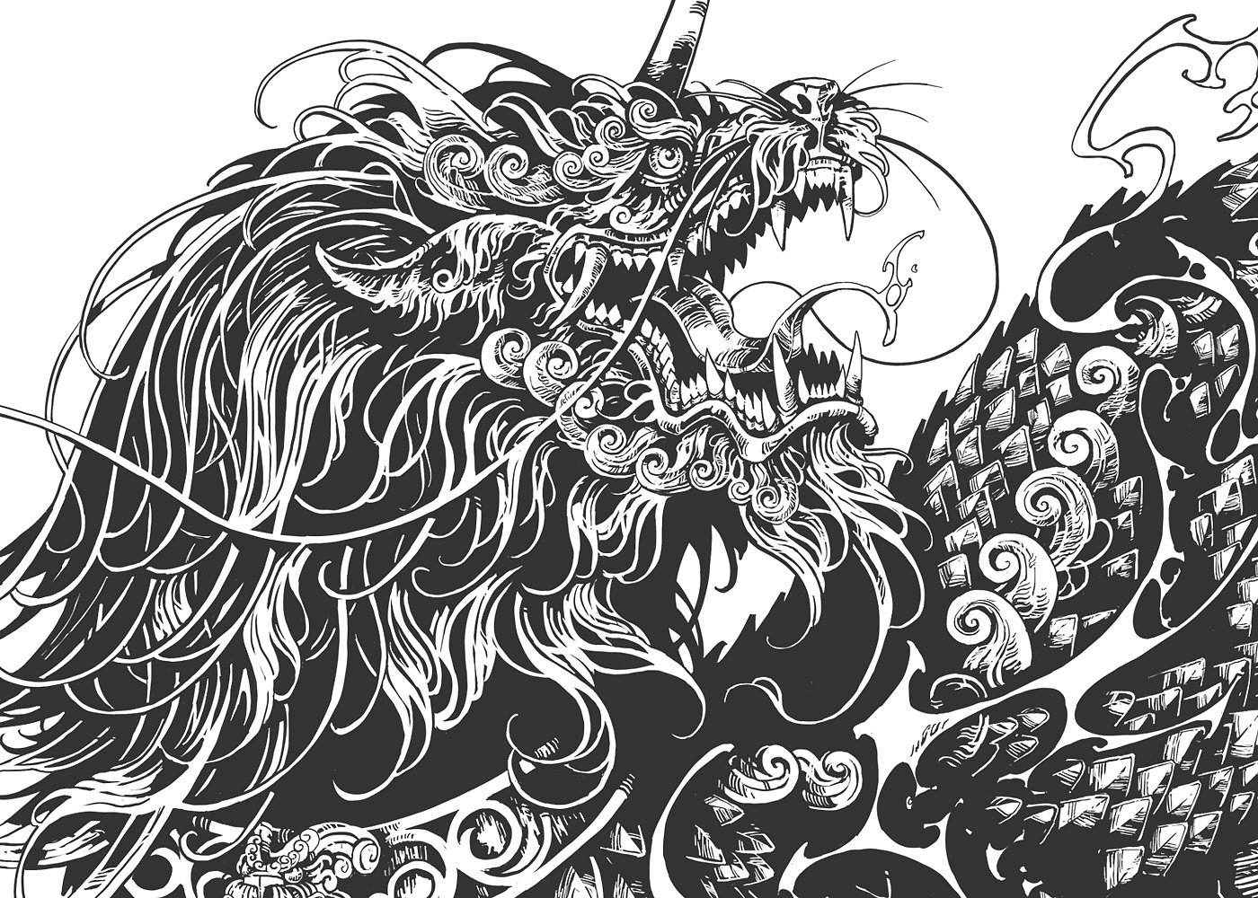 战斗民族插画师创意耐克中国风炫酷神兽傲视群雄尽显神威