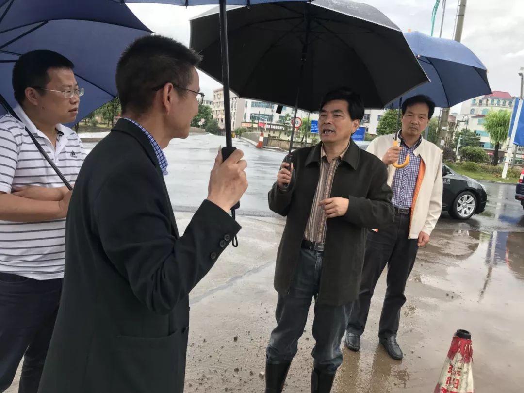 冒雨看项目 一线解难题 ——市人大常委会主任施侍伟检查我镇重点项目