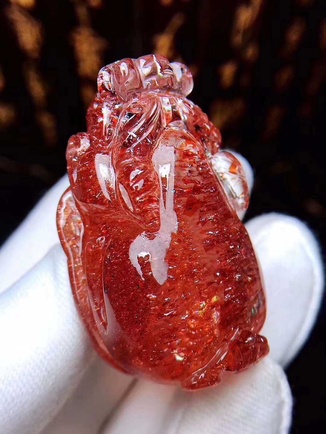 极品颜色天然草莓晶貔貅吊坠月诚阁李掌柜ycg712