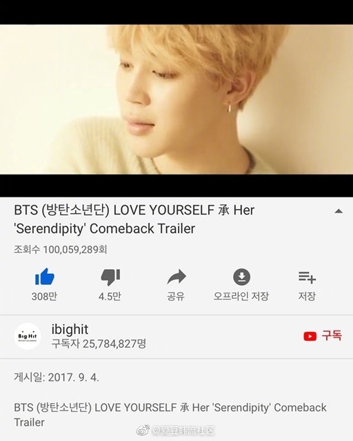 星闻防弹少年团朴智旻serendipitymvbts个人曲首破1亿次纪录