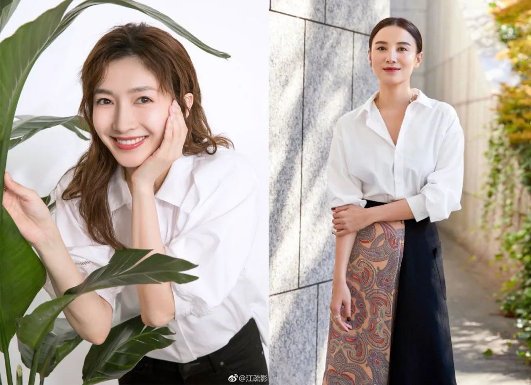 江疏影和宋佳都是白衬衫的真爱粉,穿上身看起来干净清爽▼喜欢男友