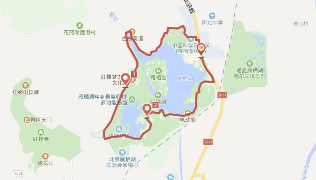 雁栖湖骑行路线图图片