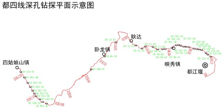 都江堰至四姑娘山山地轨道交通扶贫项目平面示意图