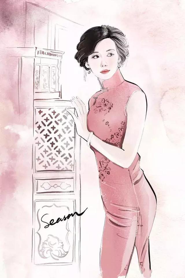 美呆了国画插画穿旗袍的女人