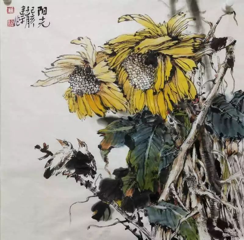 中国美网推荐花鸟向人闲朱建平花鸟作品赏析