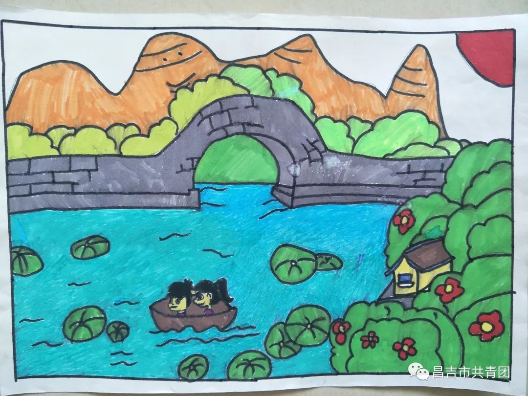 青山绿水儿童画比赛图片