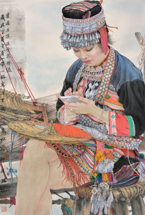 34cm×68cm 2018年邱逸曼《秋野》纸本设色 95cm×60cm 2018年钱青霞