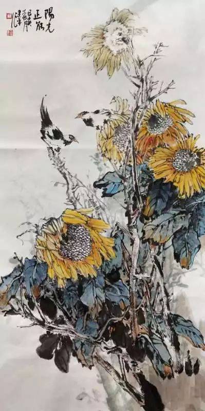 中国美网推荐花鸟向人闲朱建平花鸟作品赏析